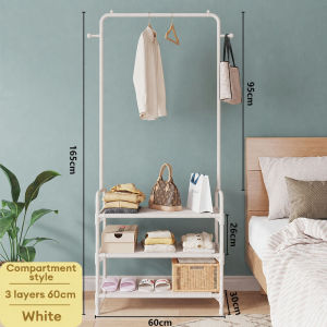 EL 2-Tier Clothes Rack | Strong Steel Hanger Pole Rack | Floor Standing Coat Rack with Storage Basket | Mobile Clothes Organizer for Bedroom Wardrobe