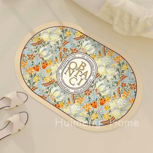 HuiMeng Home Luxury Floor Mat Vintage French bathroom Floor Mat Quick Drying Non-Slip Oval Diatom Mud Floor Mat Carpet Nordic