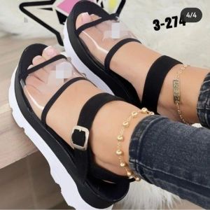 [Free Shipping] Summer New Style Thick-Soled Hollow Square-Toed Simple Sandals For Women Large Size Fashionable Outdoor Beach Sandals