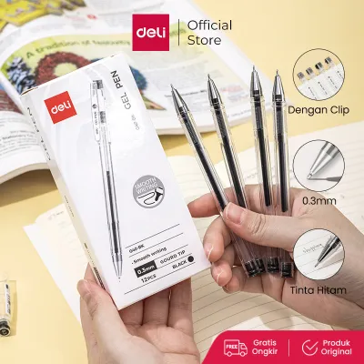 Deli Gel Pen / Pulpen Gel 0.3 mm Tinta Hitam Isi 1 pcs Penulisan Halus EG40-BK