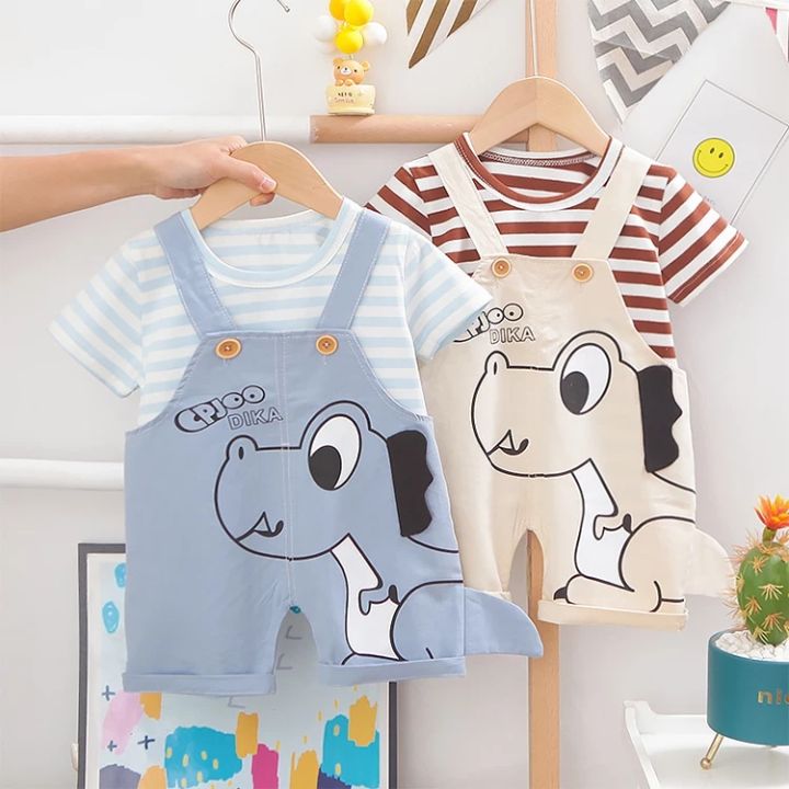 Baby boy clothes suitชุดเอี๊ยมเด็กชายการ์ตูนไดโนเสาร์ชุดลำลอง-6ด~1-2-3 ...