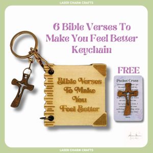 LCCE 6 Bible Verses Laser Engraved Mini Album Keychain With FREE Pocket Cross.