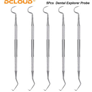 5/10Pcs ทันตกรรมคู่ตะขอทันตกรรม Explorer โพรบทันตแพทย์เครื่องมือสแตนเลสฟันทําความสะอาดสุขอนามัย Explorer โพรบตะขอทันตกรรม Tartar Scraper Remover