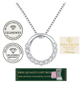 Celinewey Jewelry Shine Classy Circle AAA Zircon 18K White Gold Plated Necklace Birthday Gift 420N