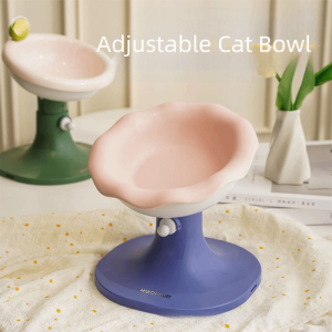 MECOME หมุน 60 ° ชามอาหารแมวเซรามิก ปรับความสูงได้ การออกแบบการแยก ชามน้ำสำหรับสัตว์เลี้ยง น่ารัก รูปทรงดอกไม้ ชามแมว การให้อาหารแมว