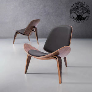 Ghế thư dãn lắp ghép nhập khẩu ghế lười đọc sách gỗ plywood ghế Shell tam giác ghế sò 3 chân màu vernier sồi đỏ