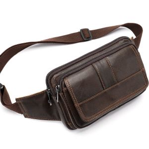 EDERN Mens Genuine Leather Waist Bag Retro Casual Cowhide Belt Bag Multi-pocket Commuting Fanny Pack Waist Pouch Sling Bag for Men