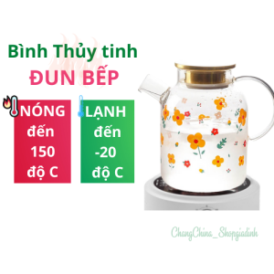 [Nhập RS0822 giảm 30k cho đơn 99k]Bình thủy tinh đựng nước 1.9L chịu nhiệt ĐUN TRÊN BẾP nắp thép VÀNG họa tiết đẹp