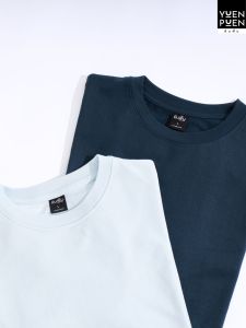 YuenPuen (ซื้อเป็นเซตถูกกว่า) 1 เซต 2 ตัว เสื้อยืดยืนพื้น Oversize สีเบบี้บลู กรมท่า ไม่ยืด ไม่ย้วย ไม่ต้องรีด ผ้านุ่ม
