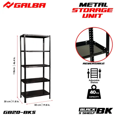 GB All-Metal Storage Shelves 3 4 and 5 Layers Set Light Steel Rack White/Black/Silver