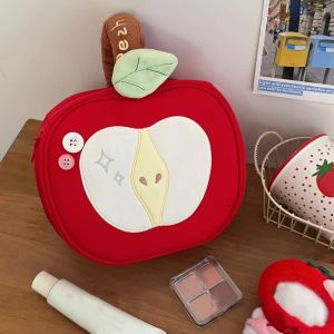 BEAUTYLADIES Velvet Fruit Makeup Bag Portable Red Storage Bag Wash Pouch Multifunctional Travel Cosmetic Bag Data Cable Storage