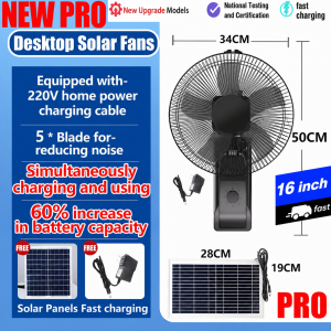 【Free Shipping 】Solar Electric Fan wall fan With 2 LED lights16/17/18 Inch Large Wind Portable Fan Desktop Ultra Long Battery Life Rechargeable Fan Outdoor Solar Fan Mother‘s Day Gift