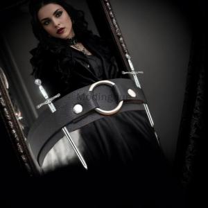 [COD] Modingdue 3pcs Punk Black Leather Arm Bands With Metal Double Sword Upper Arm Bracelet Gothic Halloween Cosplay Accessories