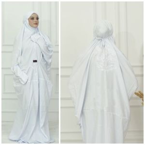 MUKENA LAJURAN PUTIH BORDIR BUNGA MELINGKAR CANTIK BAHAN ADEM | MUKENAH LANGSUNG / TERUSAN SANTRI MINANG POLINO SUPER KATUN MIKRO MURAH BERKUALITAS