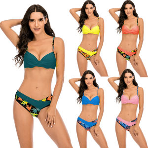 ชุดว่ายน้ําบิกินี่ดันทรงแบบบุนวม2ชิ้นสําหรับผู้หญิงชุดว่ายน้ําบิกินี่สไตล์บราซิลชุดว่ายน้ําพิมพ์ลายเขตร้อนไซส์พิเศษชุดชายหาดเอวต่ํา