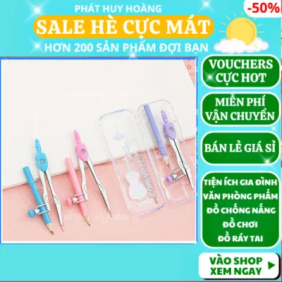 Bộ compa vẽ hình tròn bằng thép phổ thông có hộp đựng tránh nguy hiểm dễ dàng sử dụng dụng cụ học tập dụng cụ học sinh đồ dùng học tập Phát Huy Hoàng