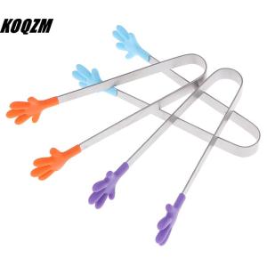 KOQZM Silicone Stainless Steel Cooking Kitchen Ice Tong Food BBQ Salad Hand Clip