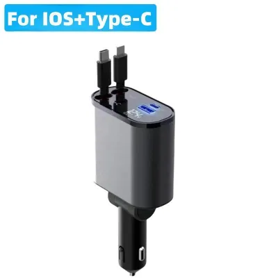 🔥SG READY STOCK🔥Retractable Car Charger 4 in 1 Fast Car Phone Charger 120W 2 Retractable Cables and USB Car ChargerCompatible with iPhone 15/14/13/12/11 Galaxy Huawei