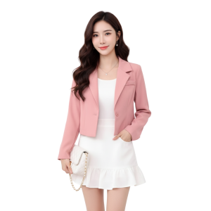Hello Moderne Blazer Crop Top Long Sleeves S-M Lapel Collar No Pocket Both Casual & Formal Wear Women *8635