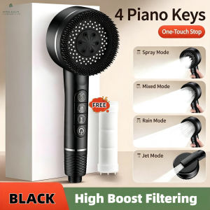 Multi‑function Hand Shower Head 4‑speed Adjustment Piano Key Press Design High Pressure Water Saving Shower Nozzle