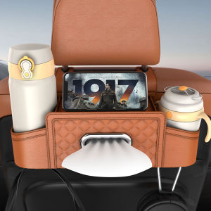 [MIETAO] Multifunctional Car Seat Back Leather Tissue Storage Box Phone And Tablet Stand Place Water Cup Portability Trash Hook Bag