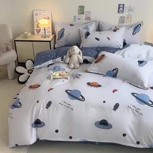 Spaceship Bedding Set for Children Cute Duvet Cover and Bed Sheet Suitable for Home and Dormitory Single Bed Three-Piece Set for Girls and Students LZD