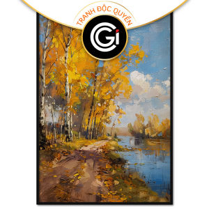 Tranh phong cảnh rừng phong bên bờ hồ mùa thu vàng levitantranh treo tường dán tường phong thủy.CGI-846