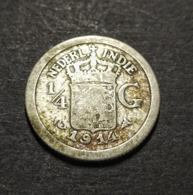 Netherlands East Indies Old Silver Coin 1/4 Gulden Year 1914