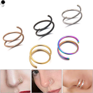 【small chrysanthemum】Fashion Body Jewelry Stainless Steel Ear Cartilage Helix Nostril Piercing Double Hoop Ring Gold Plated Spiral for Women Men Nose Ring/Earring