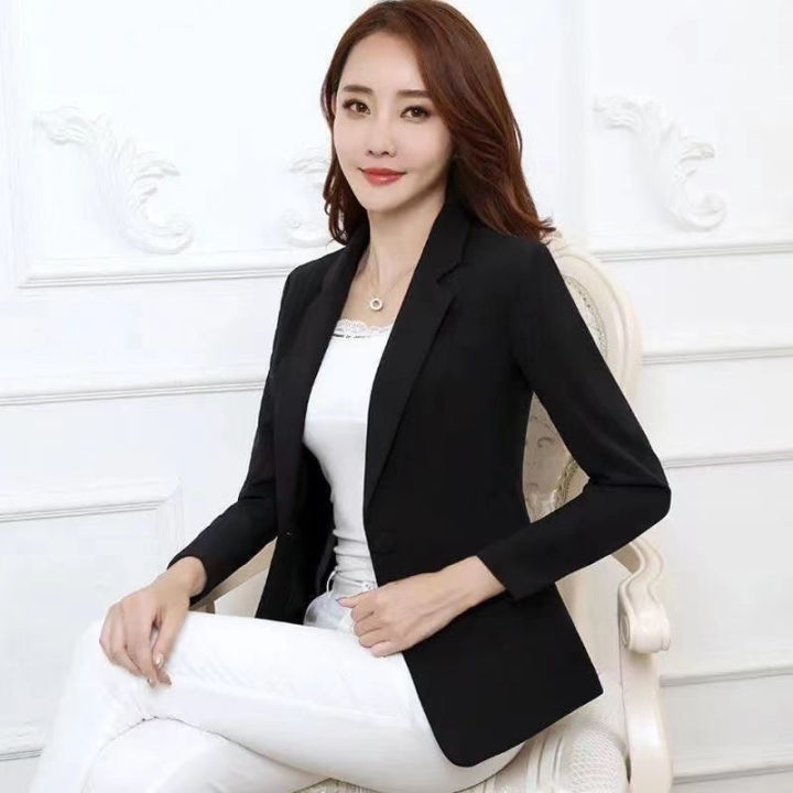 Women Solid Color Slim Thin Suit Jacket Coat Korean Ladies Black
