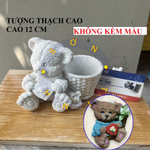 Tượng thạch cao gấu dâu đeo giỏ làm chậu sen đá (Không kèm màu) tô tượng đồ chơi cho trẻ