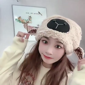 หมวกมีหูตุ๊กตาแกะหมวกแกะน่ารักหมวกไหมพรมทรงแปลกหูแกะหมวกบีนนี่กำมะหยี่หมวกปีศาจน้อยหมวกสกัลลี่หมวกตลกเด็กผู้หญิง