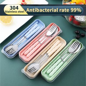 Portable Cutlery 4-in-1 Stainless Steel Cutlery Set Spoon Fork Chopsticks Set With Box Case Travel
