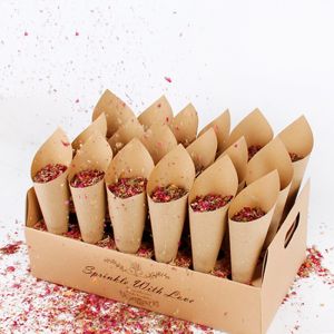 Wedding Confetti Cone Stand Box Confetti Holder Box Tray with 30pcs Cone Paper and 30 Holes for Wedding Party