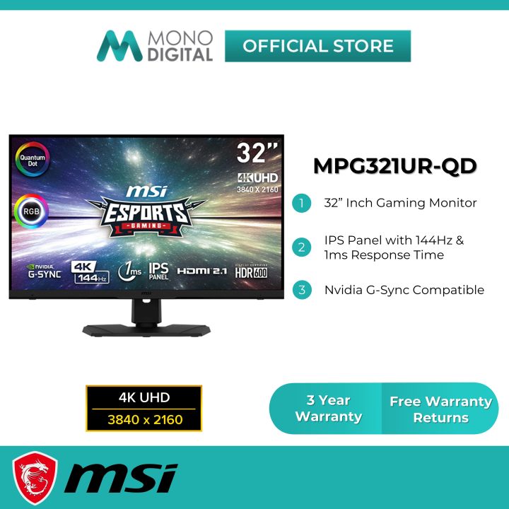 MSI Optix MPG321URQD HDR RGB Gaming Monitor w/ 4K UHD, KVM Switch, GSync, Quantum Dot (32