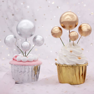 Nicedays🍒5Pcs Topper Kue Bentuk Bola Warna Emas / Silver Untuk Dekorasi murah stok