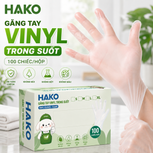 Găng Tay Vinyl Trong Suốt HAKO Không Bột 100 Chiếc/Hộp Dùng Chế Biến Thực Phẩm Nấu Ăn Nhà Bếp Spa
