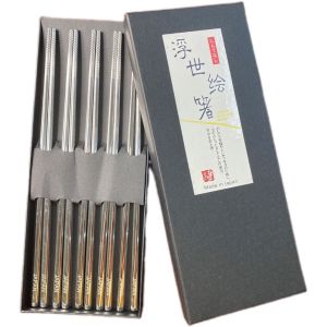 Hộp 5 đôi đũa inox 304 cao cấp xuất nhật đũa inox cao cấp Nhật bản màu vàng bạc