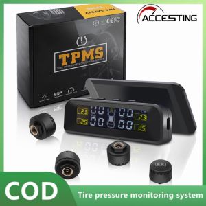 Smart Car TPMS tire pressure monitoring system solar LCD display car tire pressure temperature safety alarm system with 4 External Sensors