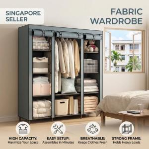 Canvas Clothes Wardrobe Fabric Wardrobe Reinforced Steel Frame Large Capacity Storage Closet for Bedroom Good Quality Dust