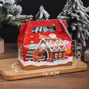 Christmas Candy Gift Box with Handle Kraft Paper Gift Cupcake Packaging Box Christmas Treat Boxes 5pcs