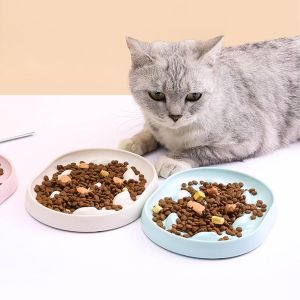 ER52858 Plastic Cat Slow Food Bowl Round Oval Pet Bowl Pet Feeding Tool Fish Shaped Pet Feeding Basin Cat Dog