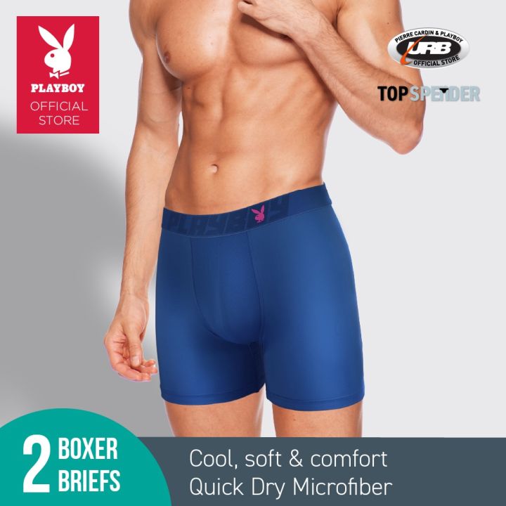 2 Pieces) Microfiber Spandex Playboy Men's Boxer Briefs Underwear -  B112148-2BB