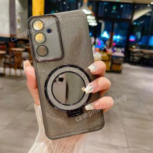 Casing For Samsung Galaxy A06 A16 A26 A36 A56 A15 A25 A35 A55 A14 A24 A34 A54 5G 4G 2024 Phone Case Make Up Mirror Magnetic Stand Glitter Silicone Lens Protector Back Cover