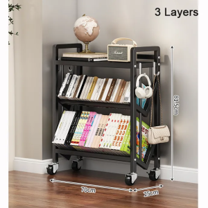 Mobile Bookshelf Trolley Book Storage Organizer with Wheels Multi-Functional Storage Bookshelf for Living Room Office Classroom