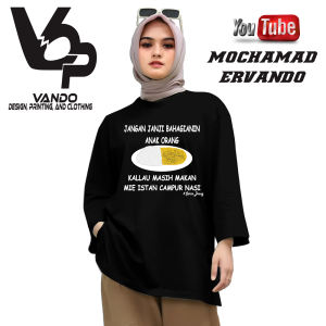 Kaos Pria Distro Lengan Panjang Mie Instan Makanan Indonesia Hitam