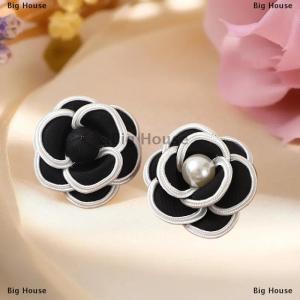 [COD] Big House Black Fabric Camellia Flower Brooches For Woman Brooch Pins Dress Shirt Fashion Accessories Gift
