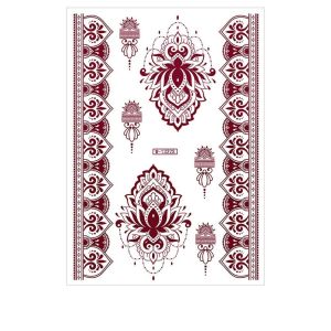 WBOTPH Red Mehndi Stickers Henna Tattoo Stickers Water Transfer Decals Fake Tattoo for Women Red Henna Tattoo Decals Red Lace Henna Tattoo India Flower Body Art Sticker Women/Lady