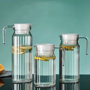 SHUBA with Lid Stripe Pitcher Transparent Anti-fall Cold Water Kettles Ice Tea Pot Acrylic Water Bottle Fridge