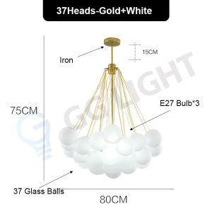 [Tricolor Changeable] 80CM Nordic Modern Simple Bubble Ball Magic Bean Chain Chandelier Glass Restaurant Chandelier Post-Modern High-End Living Room Chandelier